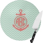 Chevron & Anchor Round Glass Cutting Board - Small (Personalized)