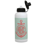 Chevron & Anchor Water Bottles - Aluminum - 20 oz - White (Personalized)