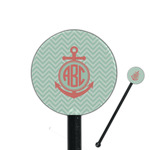 Chevron & Anchor 5.5" Round Plastic Stir Sticks - Black - Double Sided (Personalized)