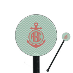 Chevron & Anchor 5.5" Round Plastic Stir Sticks - Black - Single Sided (Personalized)