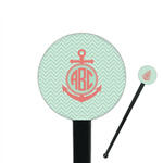 Chevron & Anchor 7" Round Plastic Stir Sticks - Black - Single Sided (Personalized)