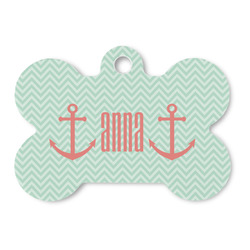 Chevron & Anchor Bone Shaped Dog ID Tag - Large (Personalized)