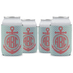 Chevron & Anchor Can Cooler (12 oz) - Set of 4 w/ Monogram