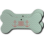 Chevron & Anchor Ceramic Dog Ornament - Front & Back w/ Monogram