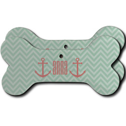 Chevron & Anchor Ceramic Dog Ornament - Front & Back w/ Monogram