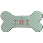 Chevron & Anchor Ceramic Dog Ornament - Front w/ Monogram