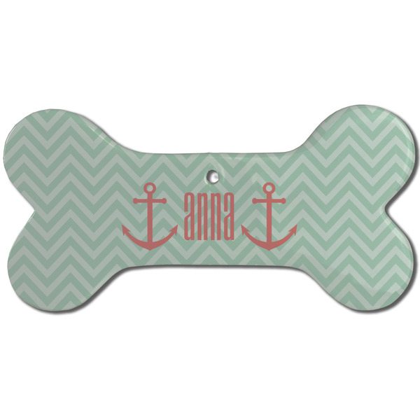 Custom Chevron & Anchor Ceramic Dog Ornament - Front w/ Monogram