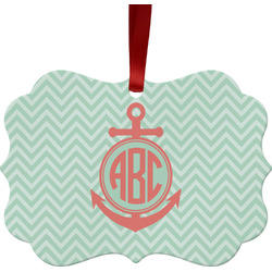 Chevron & Anchor Metal Frame Ornament - Double Sided w/ Monogram