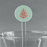 Chevron & Anchor 7" Round Plastic Stir Sticks - Clear (Personalized)