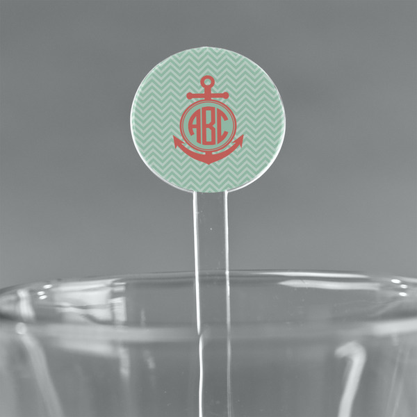 Custom Chevron & Anchor 7" Round Plastic Stir Sticks - Clear (Personalized)