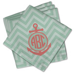 Chevron & Anchor Cloth Cocktail Napkins - Set of 4 w/ Monogram