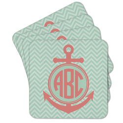 Chevron & Anchor Cork Coaster - Set of 4 w/ Monogram