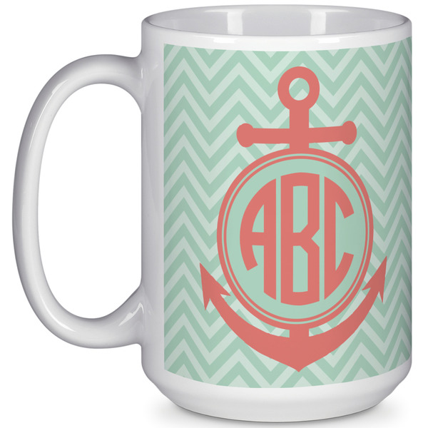 Custom Chevron & Anchor 15 Oz Coffee Mug - White (Personalized)