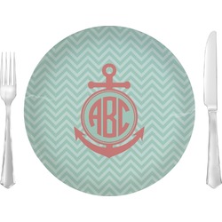 Chevron & Anchor Glass Lunch / Dinner Plate 10" (Personalized)