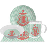 Chevron & Anchor Dinner Set - Single 4 Pc Setting w/ Monograms