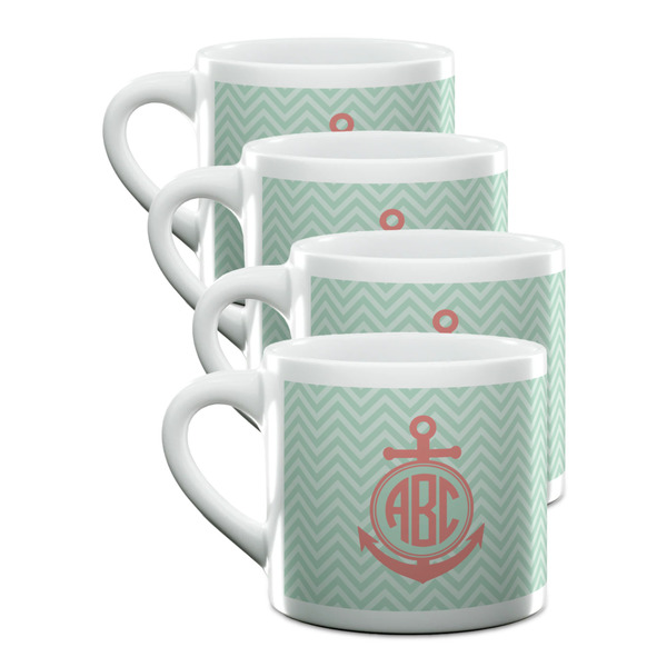 Custom Chevron & Anchor Double Shot Espresso Cups - Set of 4 (Personalized)