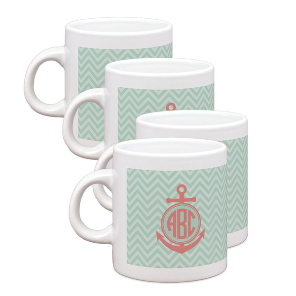 Custom Chevron & Anchor Single Shot Espresso Cups - Set of 4 (Personalized)