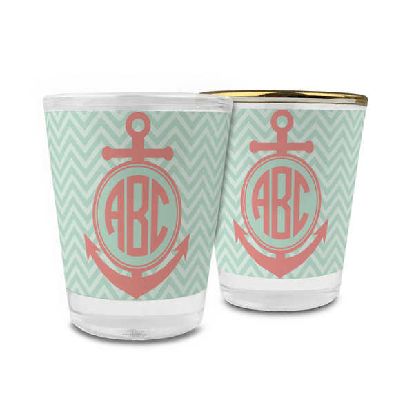 Custom Chevron & Anchor Glass Shot Glass - 1.5 oz (Personalized)