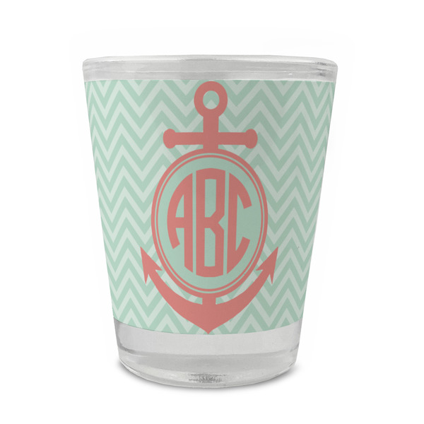 Custom Chevron & Anchor Glass Shot Glass - 1.5 oz - Set of 4 (Personalized)