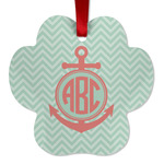 Chevron & Anchor Metal Paw Ornament - Double Sided w/ Monogram