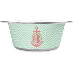 Chevron & Anchor Stainless Steel Dog Bowl - Medium (Personalized)