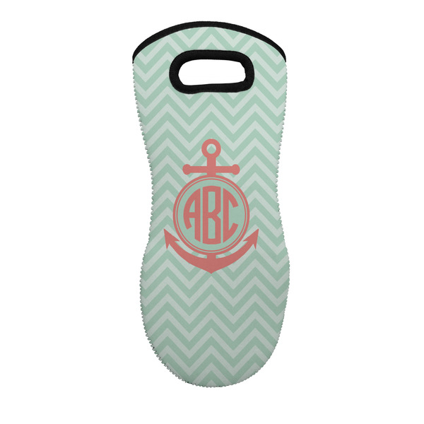 Custom Chevron & Anchor Neoprene Oven Mitt - Single w/ Monograms