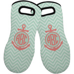 Chevron & Anchor Neoprene Oven Mitts - Set of 2 w/ Monogram