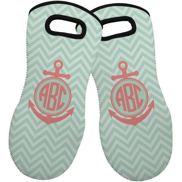 Custom Chevron & Anchor Neoprene Oven Mitts - Set of 2 w/ Monogram