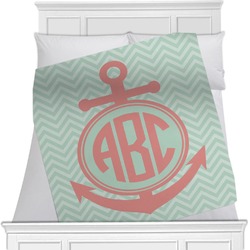 Chevron & Anchor Minky Blanket - Twin / Full - 80"x60" - Double Sided (Personalized)