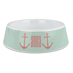 Chevron & Anchor Plastic Dog Bowl - Large (Personalized)