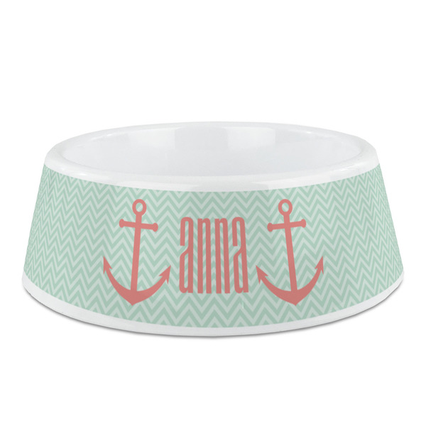 Custom Chevron & Anchor Plastic Dog Bowl (Personalized)