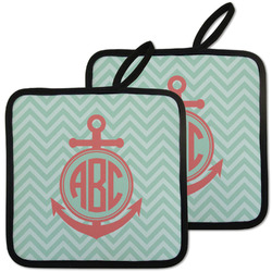 Chevron & Anchor Pot Holders - Set of 2 w/ Monogram