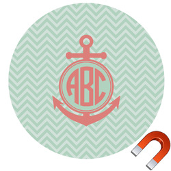Chevron & Anchor Round Car Magnet - 10" (Personalized)
