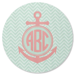 Chevron & Anchor Round Rubber Backed Coaster (Personalized)