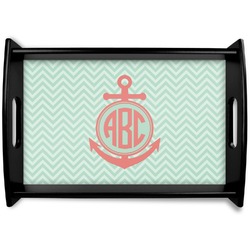 Chevron & Anchor Black Wooden Tray - Small (Personalized)