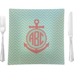 Chevron & Anchor Glass Square Lunch / Dinner Plate 9.5" (Personalized)