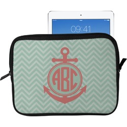 Chevron & Anchor Tablet Case / Sleeve - Large (Personalized)