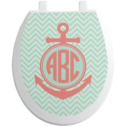 Chevron & Anchor Toilet Seat Decal - Round (Personalized)
