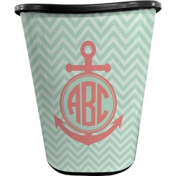 Chevron & Anchor Waste Basket - Double Sided (Black) (Personalized)