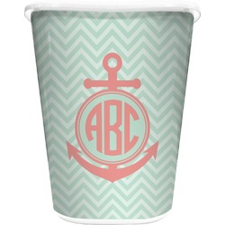 Chevron & Anchor Waste Basket - Double Sided (White) (Personalized)