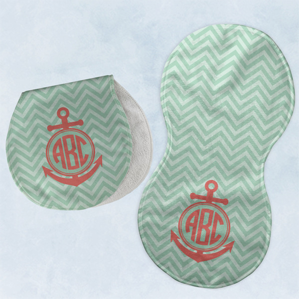 Custom Chevron & Anchor Burp Pads - Velour - Set of 2 w/ Monogram