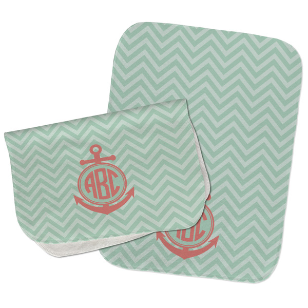 Custom Chevron & Anchor Burp Cloths - Fleece - Set of 2 w/ Monogram