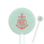 Chevron & Anchor 5.5" Round Plastic Stir Sticks - White - Double Sided (Personalized)