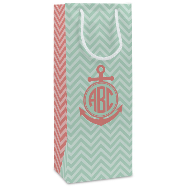 Custom Chevron & Anchor Wine Gift Bags - Matte (Personalized)