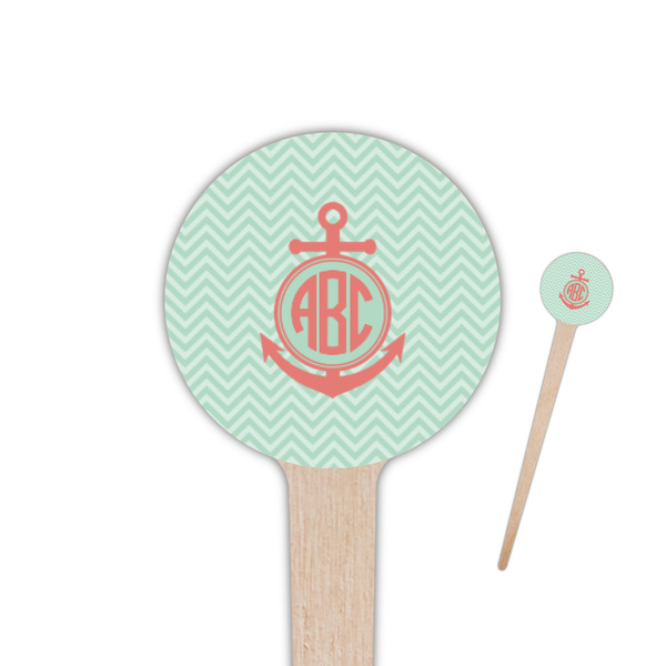 Custom Chevron & Anchor 4" Round Wooden Food Picks - Double Sided (Personalized)