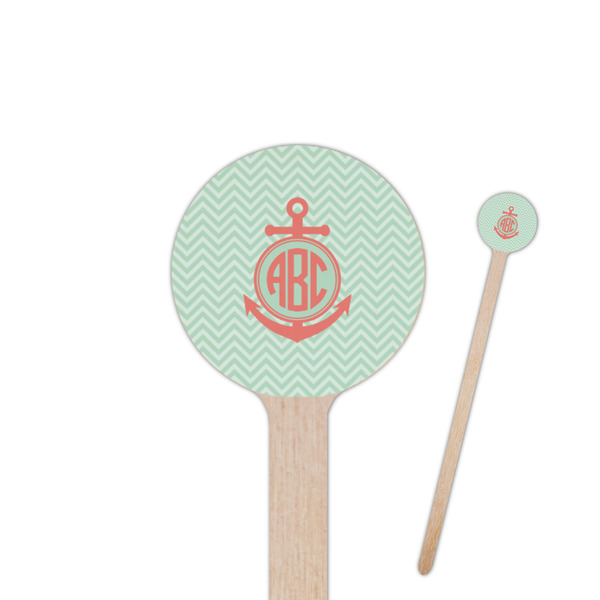 Custom Chevron & Anchor 7.5" Round Wooden Stir Sticks - Single Sided (Personalized)