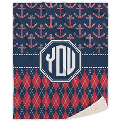 Anchors & Argyle Sherpa Throw Blanket (Personalized)