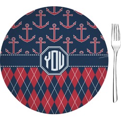 Anchors & Argyle Glass Appetizer / Dessert Plate 8" (Personalized)
