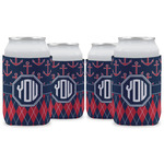 Anchors & Argyle Can Cooler (12 oz) - Set of 4 w/ Monogram