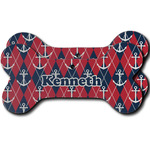 Anchors & Argyle Ceramic Dog Ornament - Front & Back w/ Monogram